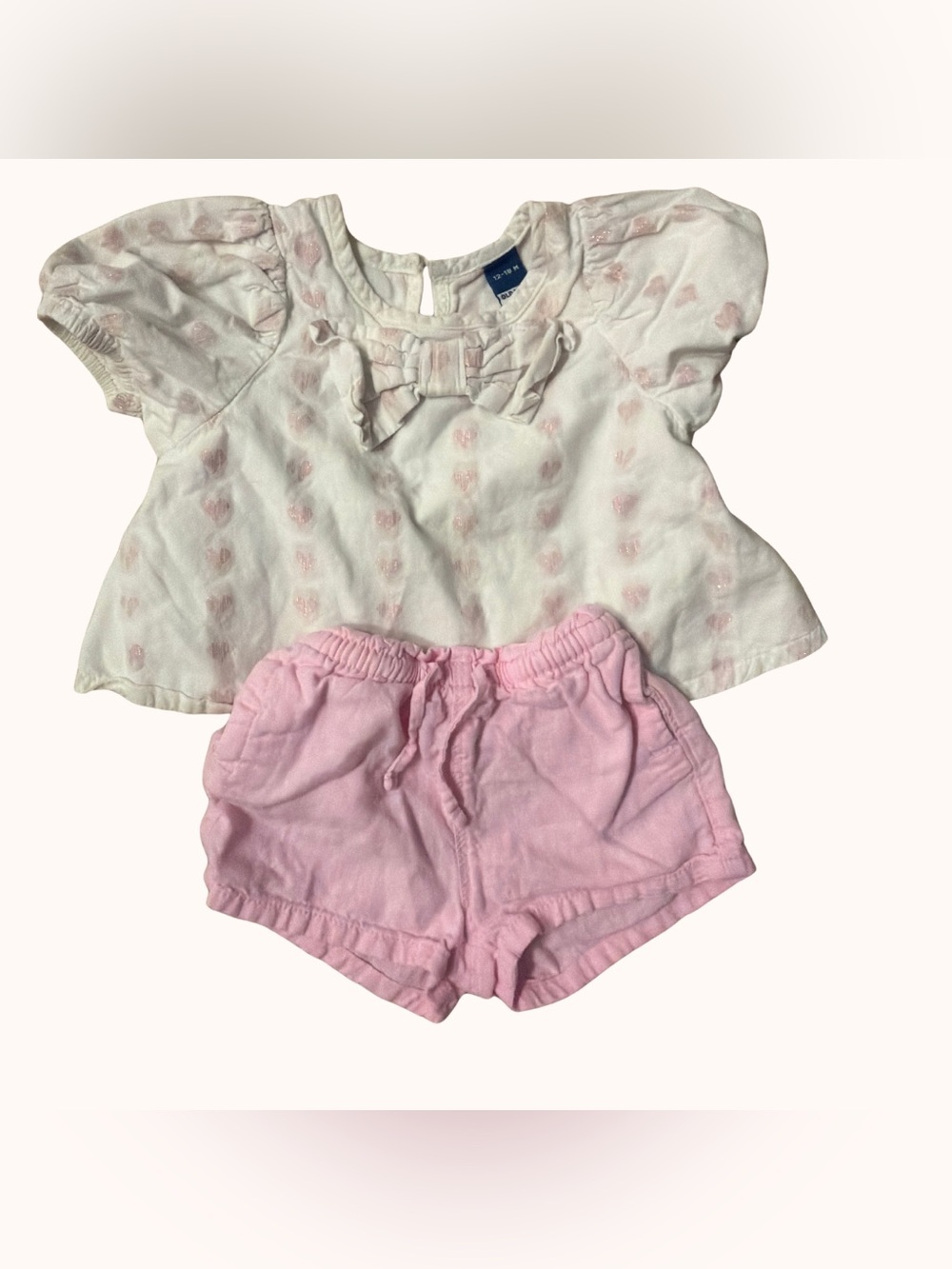 Old Navy White Top with Pink Heart Details & Light Pink Shorts